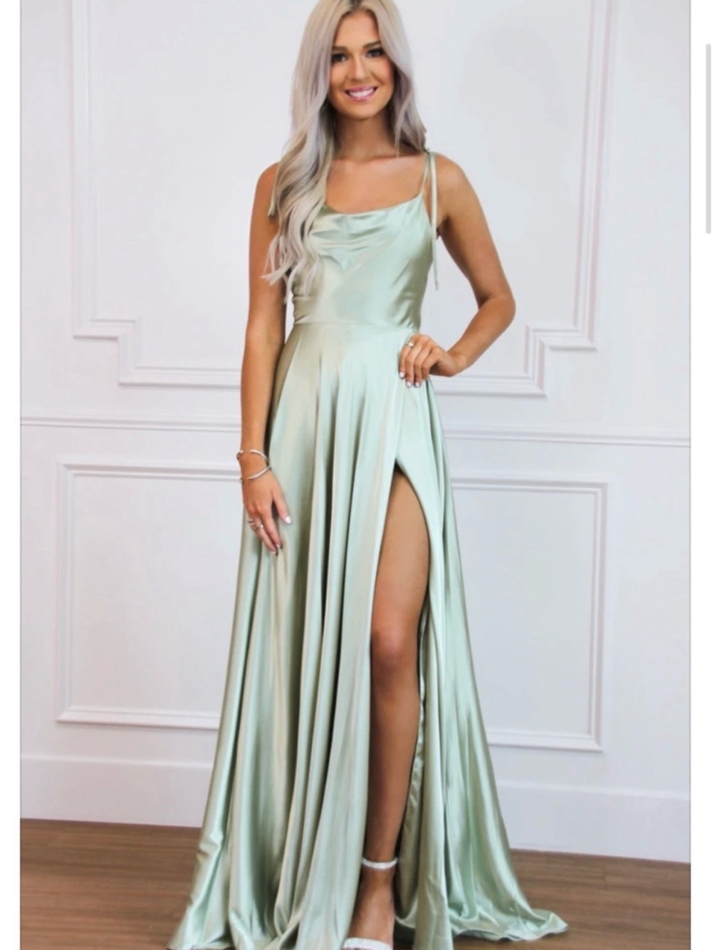 Tonight's the Night Satin Formal Dress: Sage Green